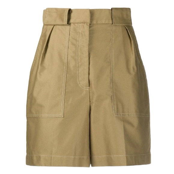 SANDRO Pleated High Rise Cotton-Faille Shorts Khaki $235 msrp - Picture 8 of 12